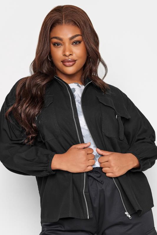 LIMITED COLLECTION Plus Size Black Utility Bomber Jacket | Yours Clothing 1