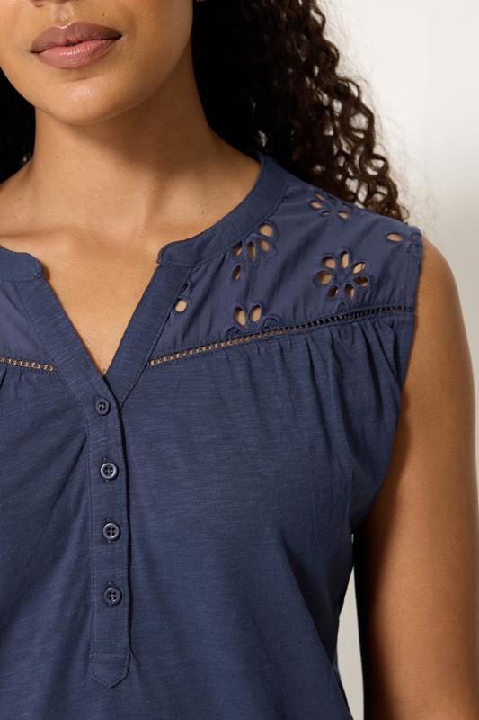 M&Co Navy Blue Floral Embroidered Cotton Vest Top | M&Co 4