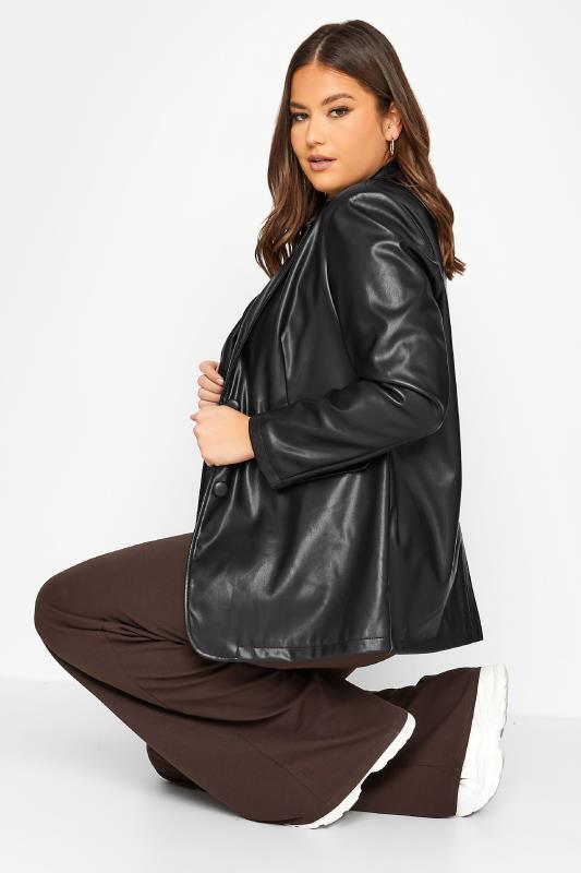 YOURS Plus Size Black Faux Leather Blazer | Yours Clothing 2