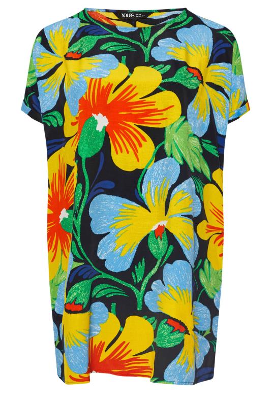 YOURS Plus Size Yellow & Blue Floral Print Tunic Dress | Yours Clothing 5