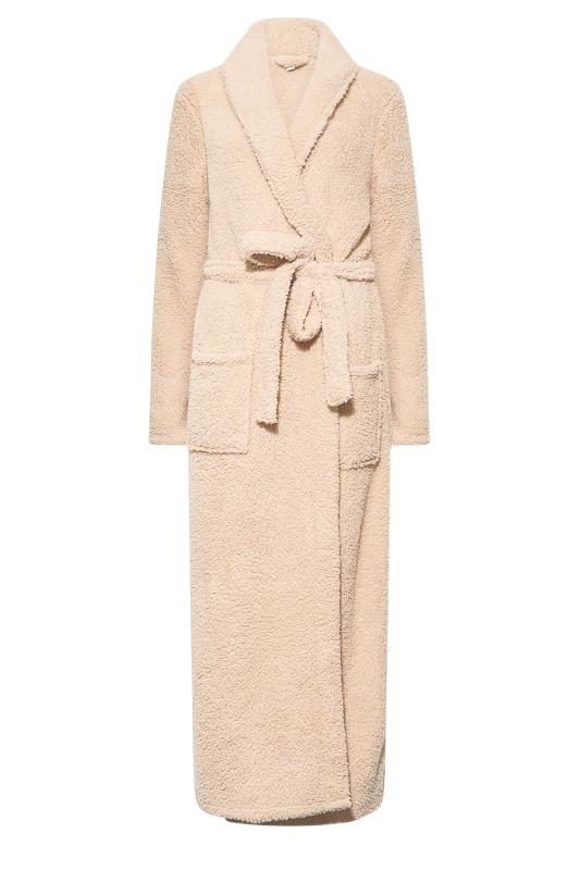 LTS Tall Women's Beige Brown Borg Fleece Maxi Dressing Gown | Long Tall Sally 6