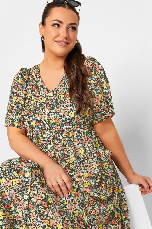 LIMITED COLLECTION Plus Size Yellow Floral Drop Pocket Smock Dress | Yours Clothing 4