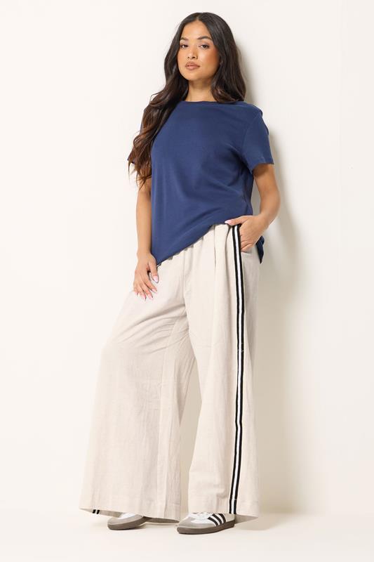  PixieGirl Petite Natural Brown Side Stripe Linen Trousers