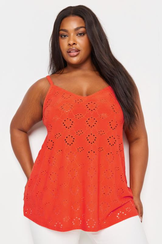  Tallas Grandes YOURS Curve Orange Broderie Anglaise Swing Cami Top