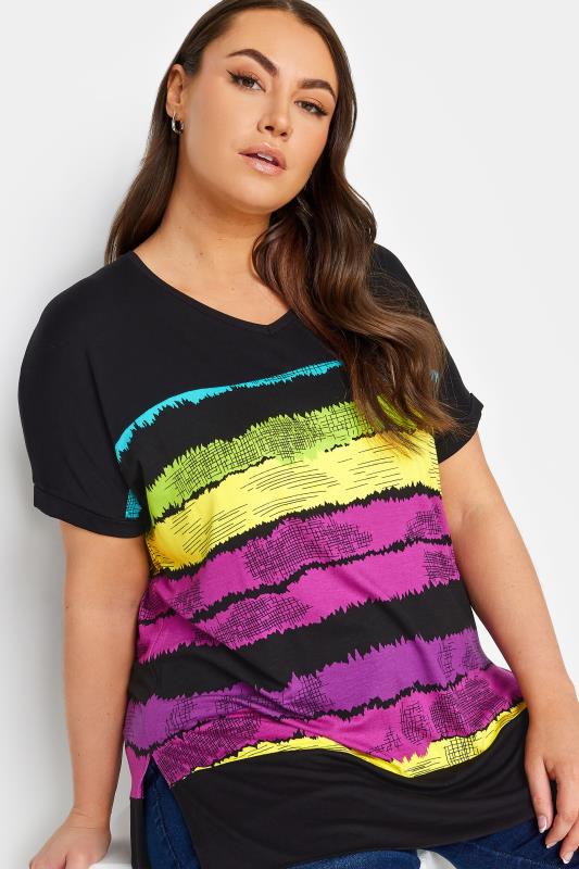 YOURS Plus Size Black Abstract Stripe Print Top | Yours Clothing 4