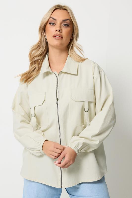 YOURS Plus Size Ivory White Utility Shacket | Yours Clothing 1