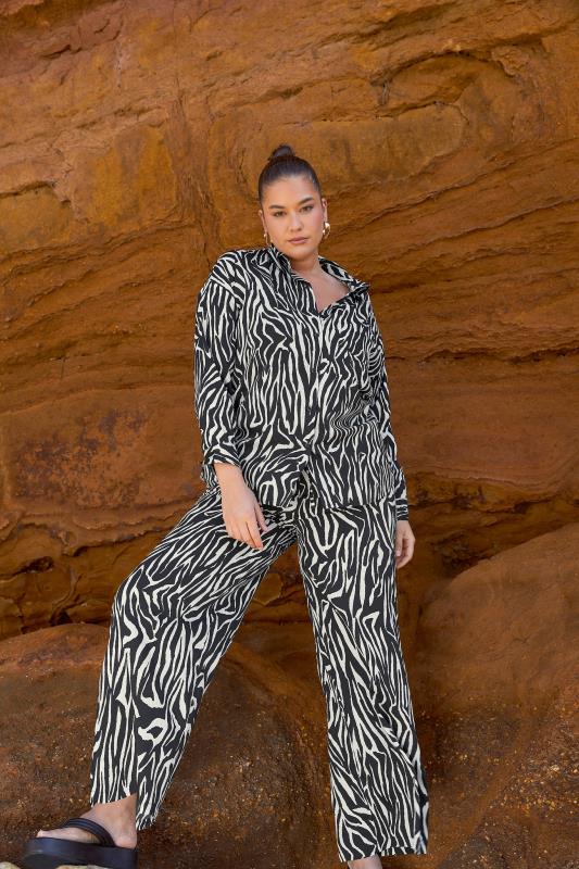 LIMITED COLLECTION Plus Size Black Zebra Print Wide Leg Trousers | Yours Clothing  5