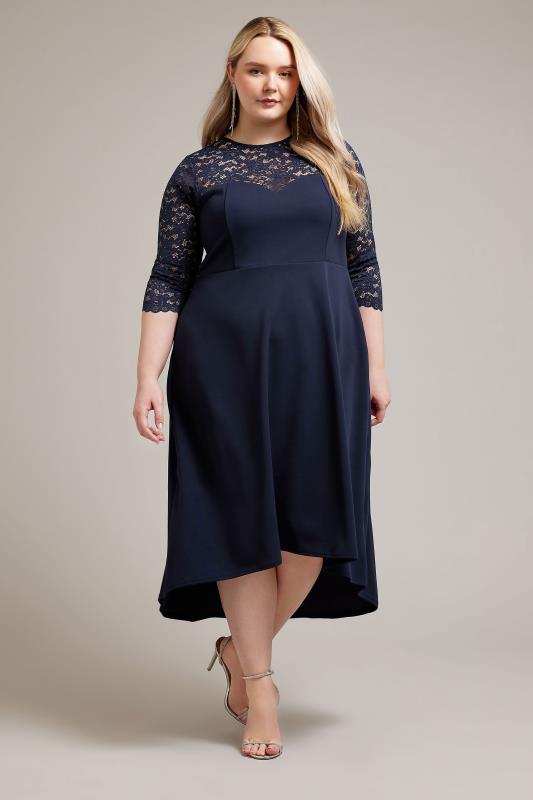  YOURS LONDON Curve Navy Blue Lace Sweetheart Dress