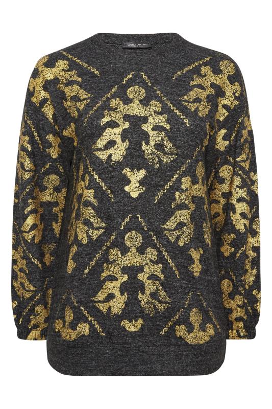 YOURS LUXURY Plus Size Curve Charcoal Grey & Gold Filigree Print Soft Touch Jumper 7