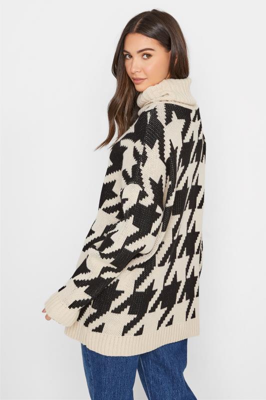 LTS Tall Cream Dogtooth Check Roll Neck Jumper 3