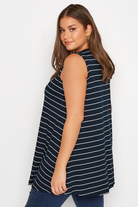 Plus Size Blue Stripe Sleeveless Pleat Detail Vest Top | Yours Clothing  4
