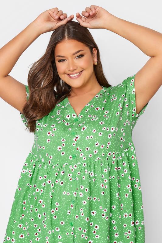 Plus Size Green Daisy Print Button Through Smock Top | Yours Clothing  4
