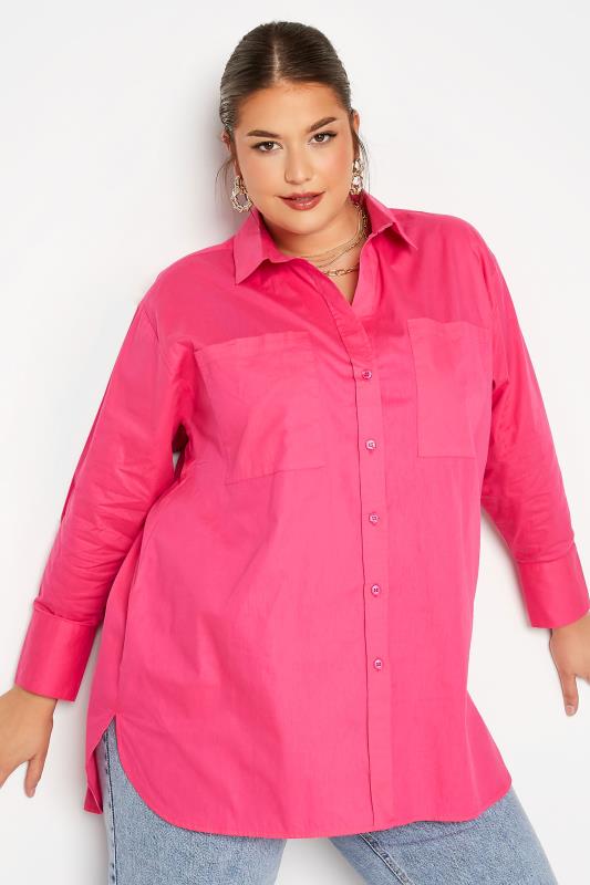 Plus Size  LIMITED COLLECTION Curve Hot Pink Oversized Boyfriend Shirt