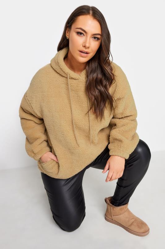 YOURS Plus Size Brown Teddy Hoodie | Yours Clothing 1