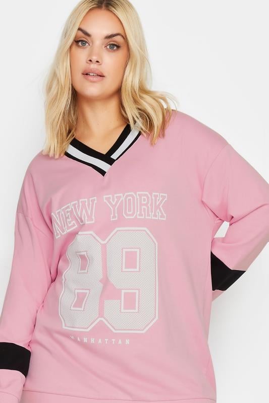 YOURS Plus Size Pink 'New York' Slogan Print Sweatshirt | Yours Clothing 4