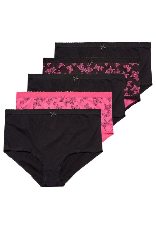 5 PACK Plus Size Black Butterfly Print High Waisted Full Briefs | Yours Clothing 2