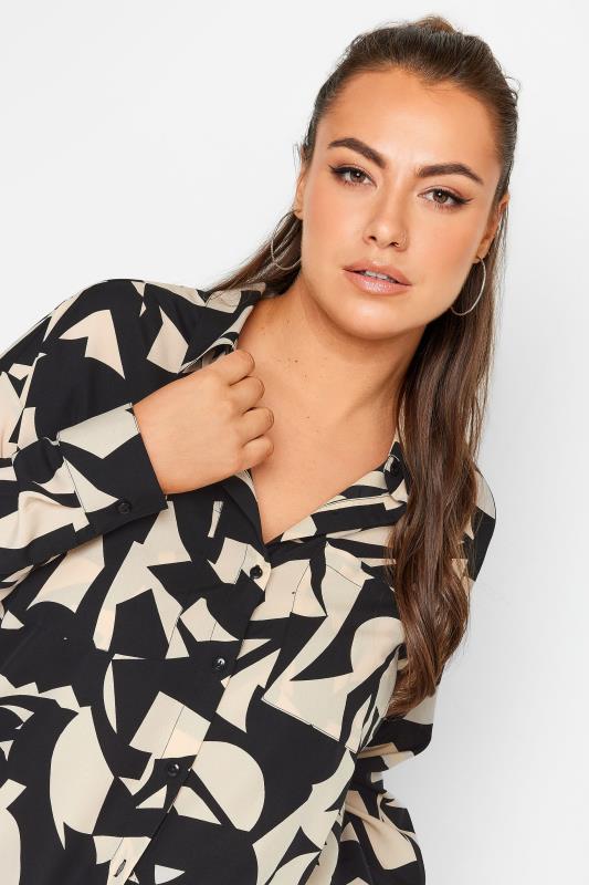 YOURS Plus Size Black & Beige Brown Abstract Print Oversized Shirt | Yours Clothing 5