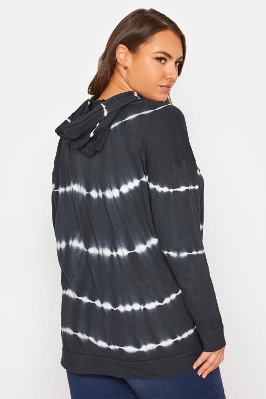 Plus Size Black Tie Dye Washed Hoodie | Yours Clothing  3