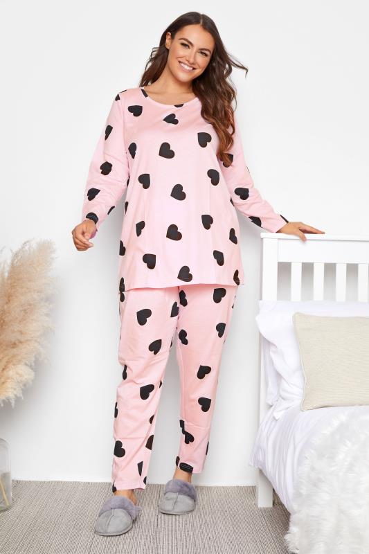  Grande Taille Curve Pink Heart Print Pyjama Set