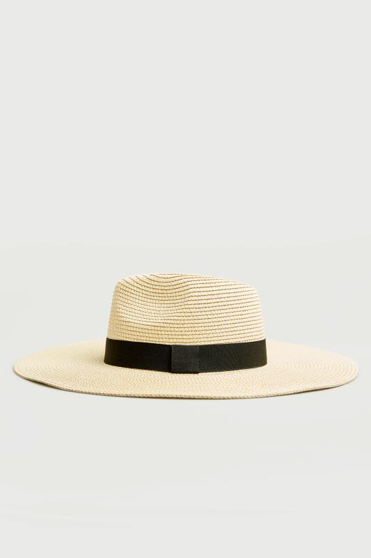 Cream Straw Wide Brim Fedora Hat 3