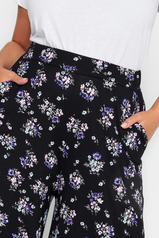 YOURS Plus Size Black Floral Midaxi Culottes | Yours Clothing  3