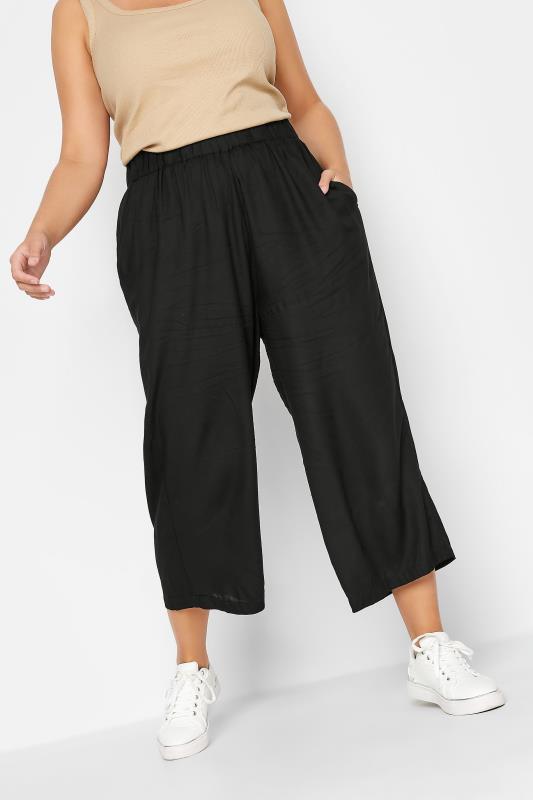 YOURS Plus Size Black Cropped Trousers | Yours Clothing 1