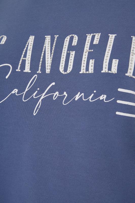 Plus Size Blue 'Los Angeles' Embellished Varsity Sweatshirt | Yours Clothing 5