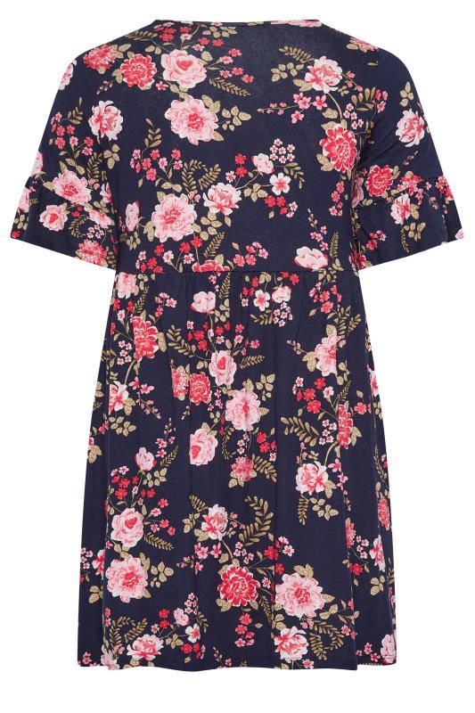 YOURS Curve Plus Size Dark Blue Ditsy Floral Print Smock Tunic Dress | Yours Clothing  7