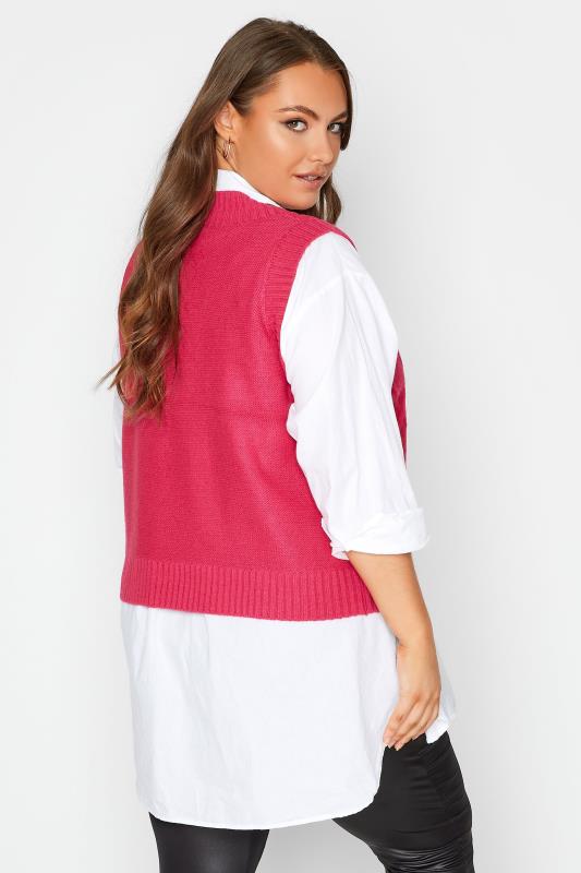 Plus Size Hot Pink Cable Knit Sweater Vest Top | Yours Clothing 3