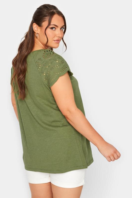 YOURS Plus Size Khaki Green Crochet Lace Top | Yours Clothing 3