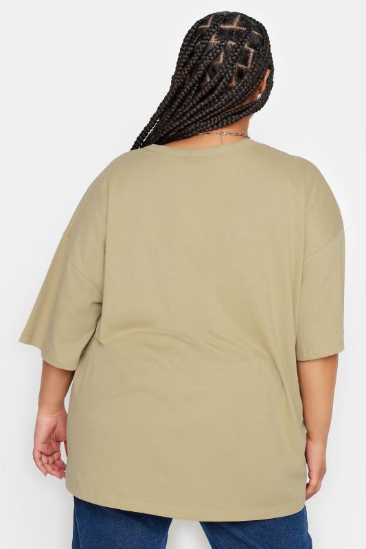 YOURS Plus Size Beige Brown 'Good Things Are Coming' Slogan Oversized Boxy T-Shirt | Yours Clothing 3