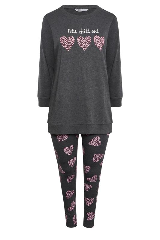 YOURS Curve Grey 'Let's Chill Out' Heart Print Lounge Set | Yours Clothing 6