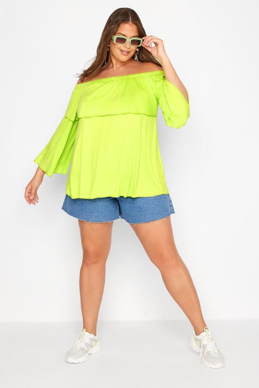 Plus Size  LIMITED COLLECTION Curve Lime Green Frill Bardot Top