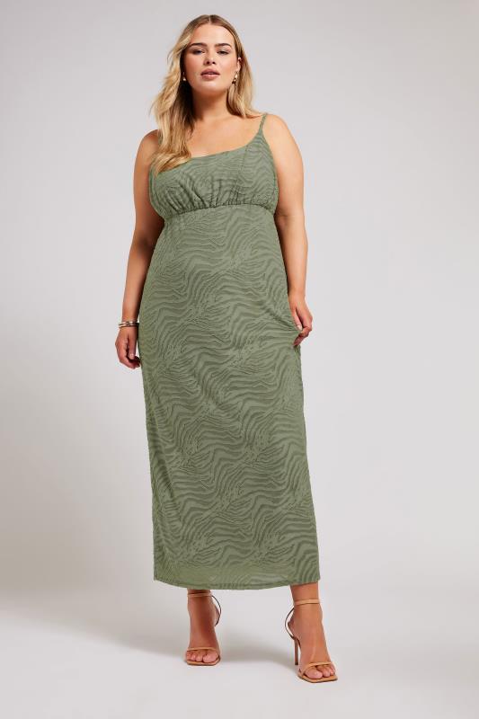 YOURS LONDON Plus Size Khaki Green Zebra Jacquard Maxi Dress | Yours Clothing 2