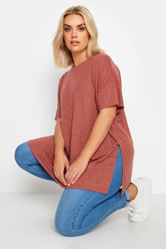 YOURS Plus Size Rust Orange Oversized Linen T-Shirt | Yours Clothing 1