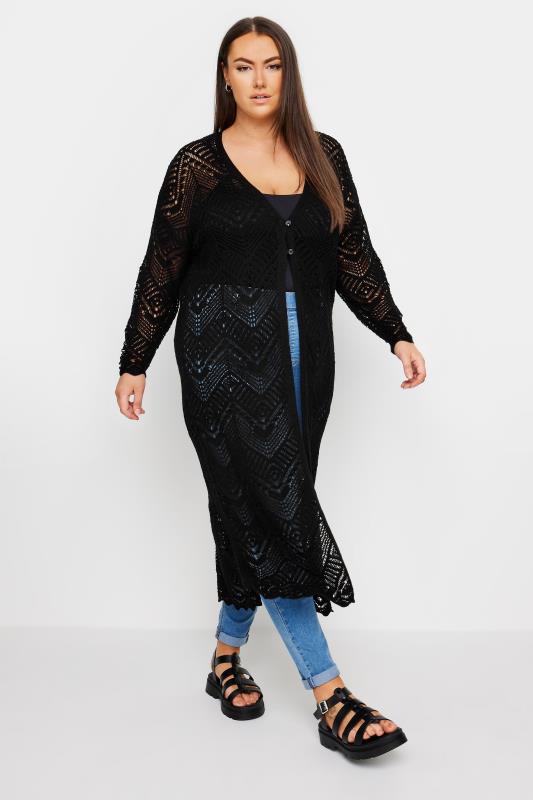 YOURS Plus Size Black Maxi Crochet Cardigan | Yours Clothing 2