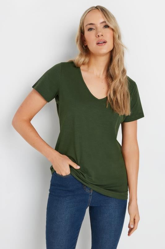 LTS Tall 2 Pack Khaki Green & Stone Brown V-Neck T-Shirts | Long Tall Sally  2