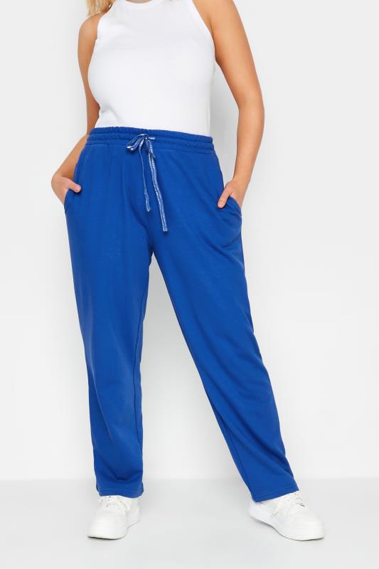 YOURS Plus Size Cobalt Blue Metallic Detail Straight Leg Joggers | Yours Clothing 1