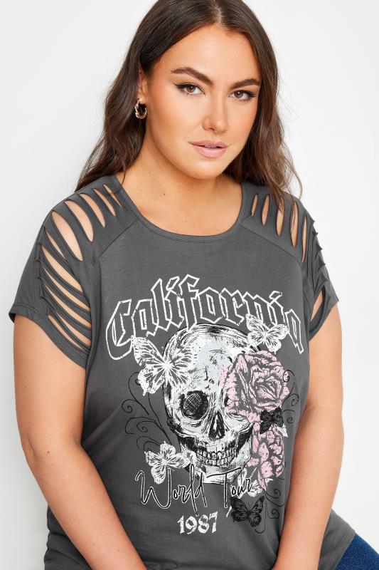YOURS Plus Size Grey Cut Out 'California' Slogan T-Shirt | Yours Clothing 4