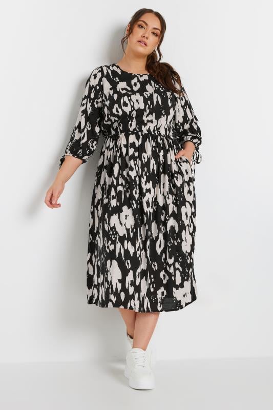 Yours Plus Size Black & White Leopard Print Midaxi Dress | Yours Clothing  3