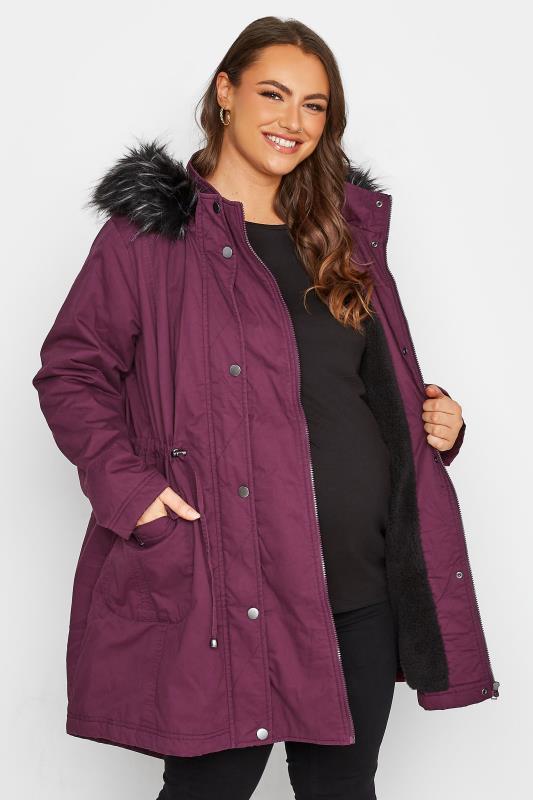 BUMP IT UP MATERNITY Plus Size Berry Red Parka Coat | Yours Clothing 2