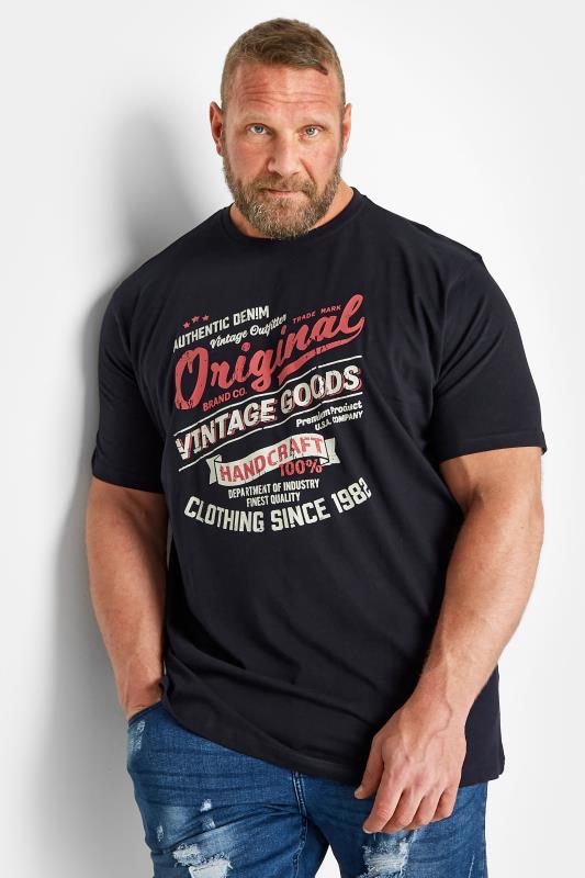 ESPIONAGE Big & Tall Navy Blue 'Vintage Goods' Printed T-Shirt | BadRhino 1