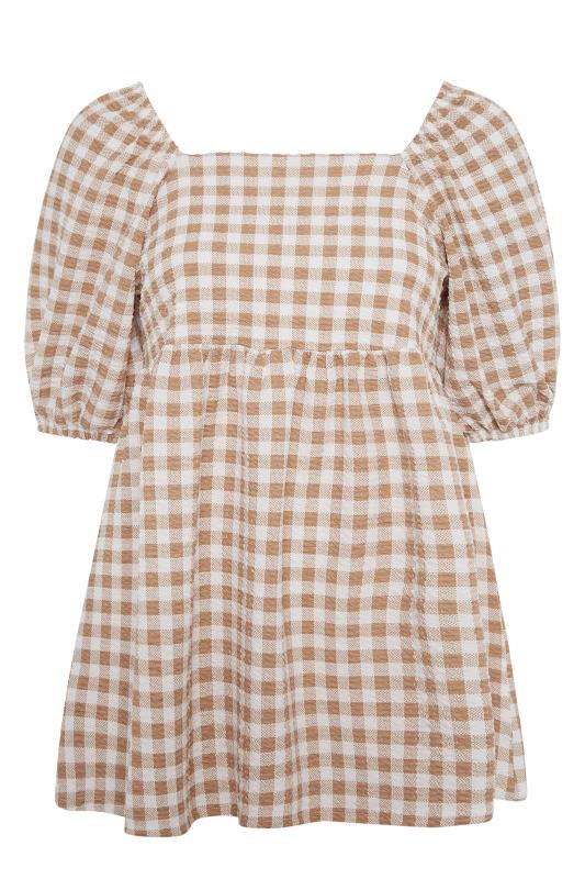 LIMITED COLLECTION Curve White & Brown Gingham Square Neck Smock Top 6