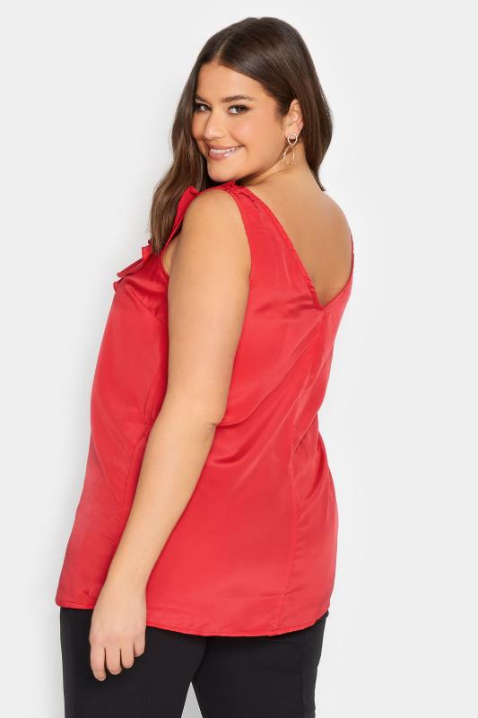 YOURS LONDON Plus Size Red Ruffle V-Neck Vest Top | Yours Clothing 4