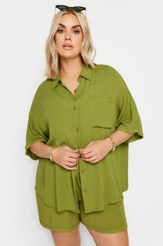  Grande Taille LIMITED COLLECTION Curve Olive Green Crinkle Shirt