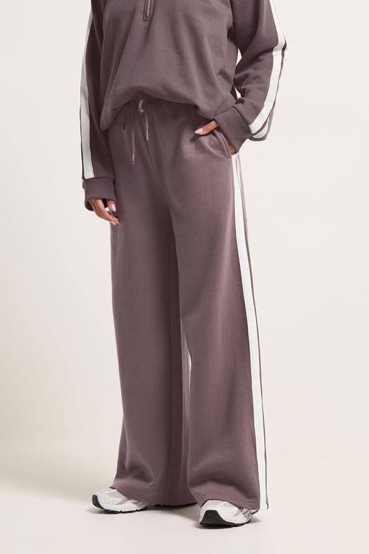 PixieGirl Petite Women's Plum Purple Side Stripe Wide Leg Joggers | PixieGirl 2