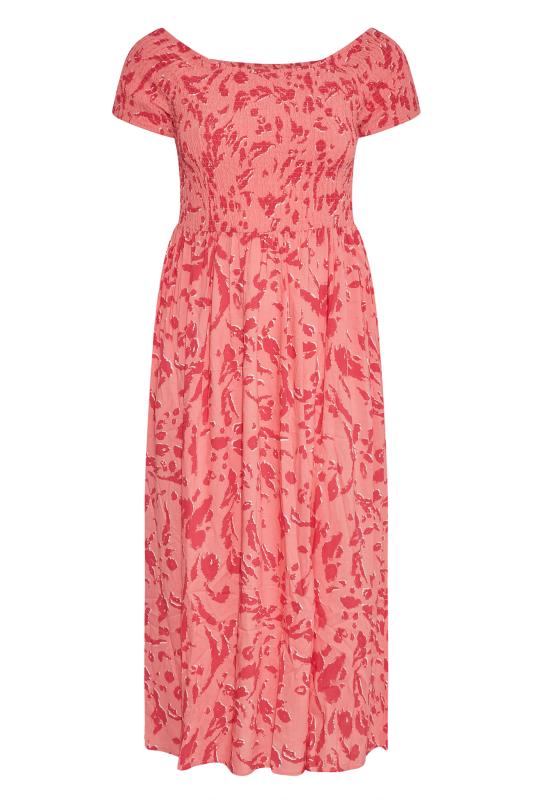 Plus Size Pink Animal Print Shirred Bardot Midaxi Dress | Yours Clothing 7