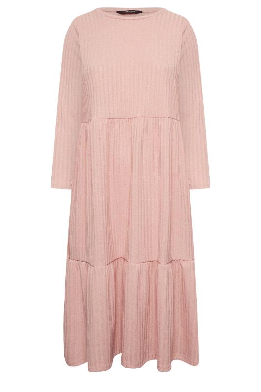 YOURS Plus Size Pink Ribbed Tiered Midi Dress | Yours Clothing 6