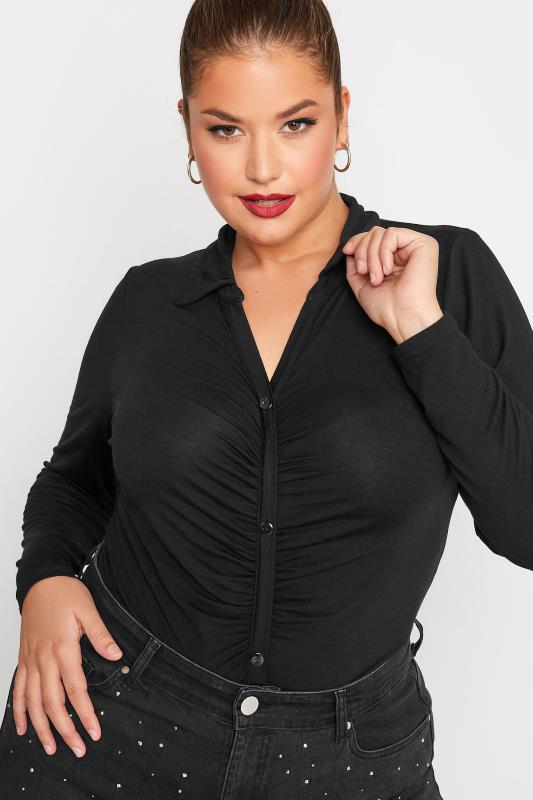 LIMITED COLLECTION Plus Size Black Ruched Front Bodysuit | Yours Clothing  4