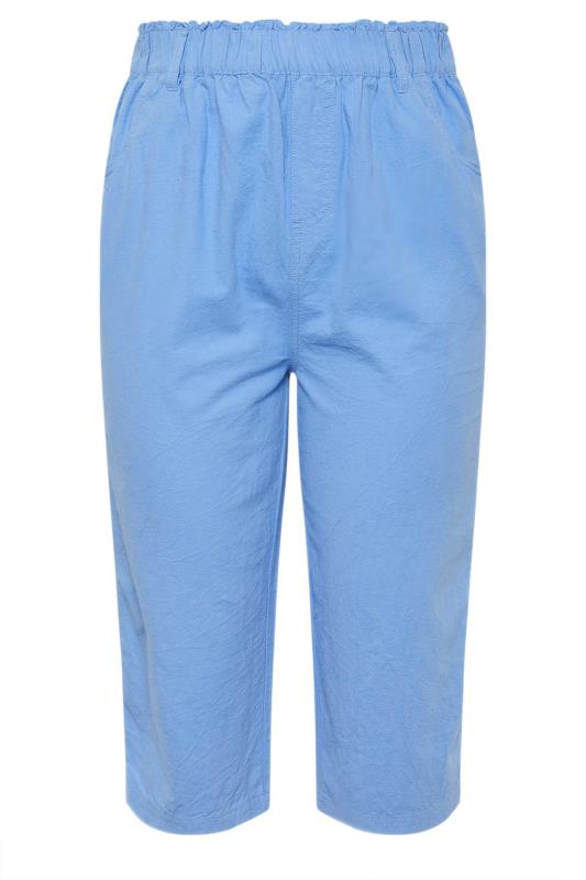 YOURS Plus Size Blue Elasticated Cool Cotton Cropped Trousers | Yours Clothing 5